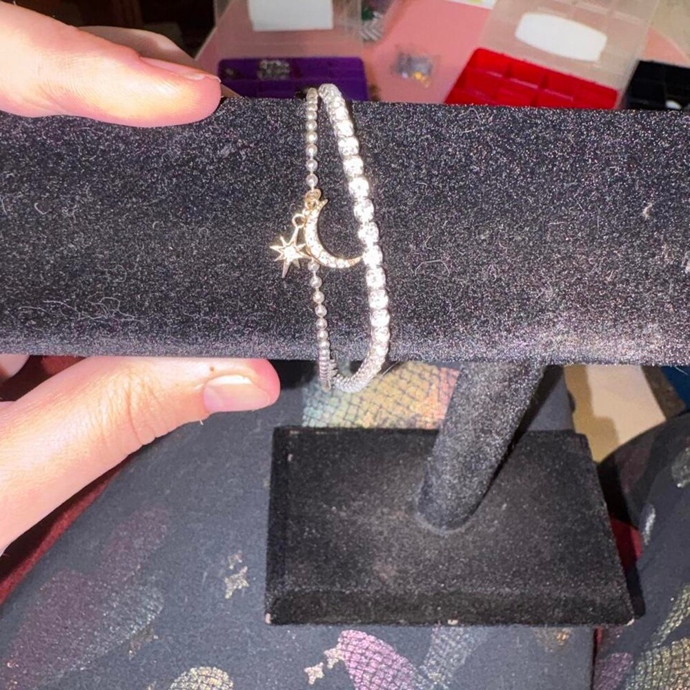 Mixed metal moon and star charm bracelet with adjustable clasp #mooncharm #starc